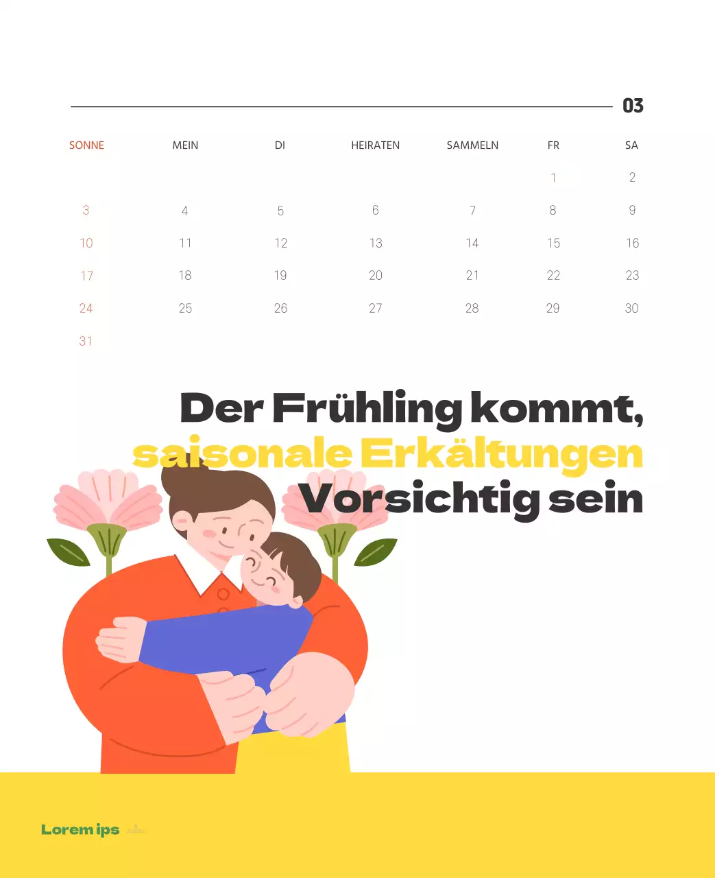 Ein festliches Krankenhaus mit Illustrationen zum Thema Gesundheit und Familie und farbenfrohen Akzenten