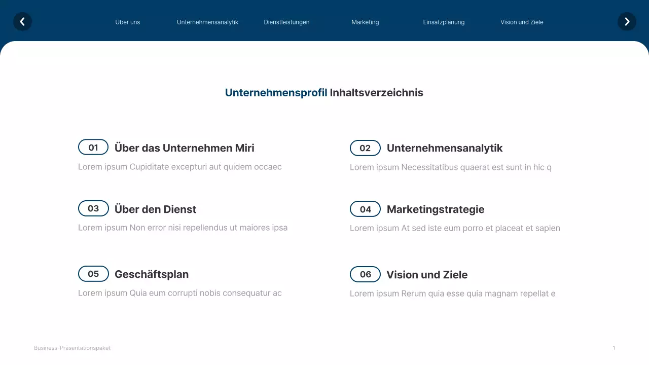 Einfache weiße und marineblaue Website Firmenprofil