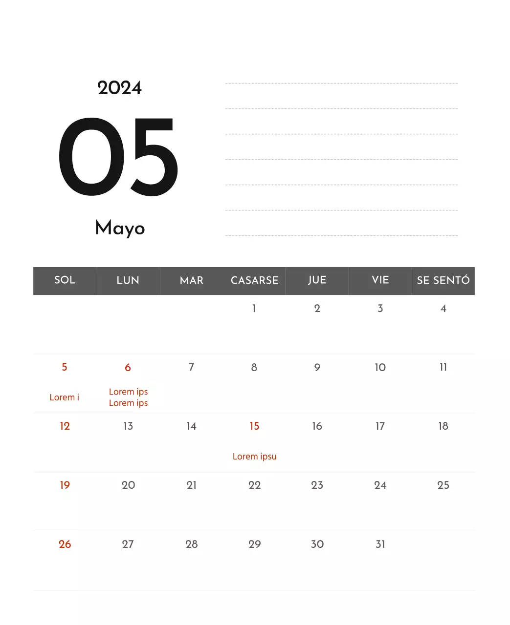 Un sencillo calendario corporativo en gris