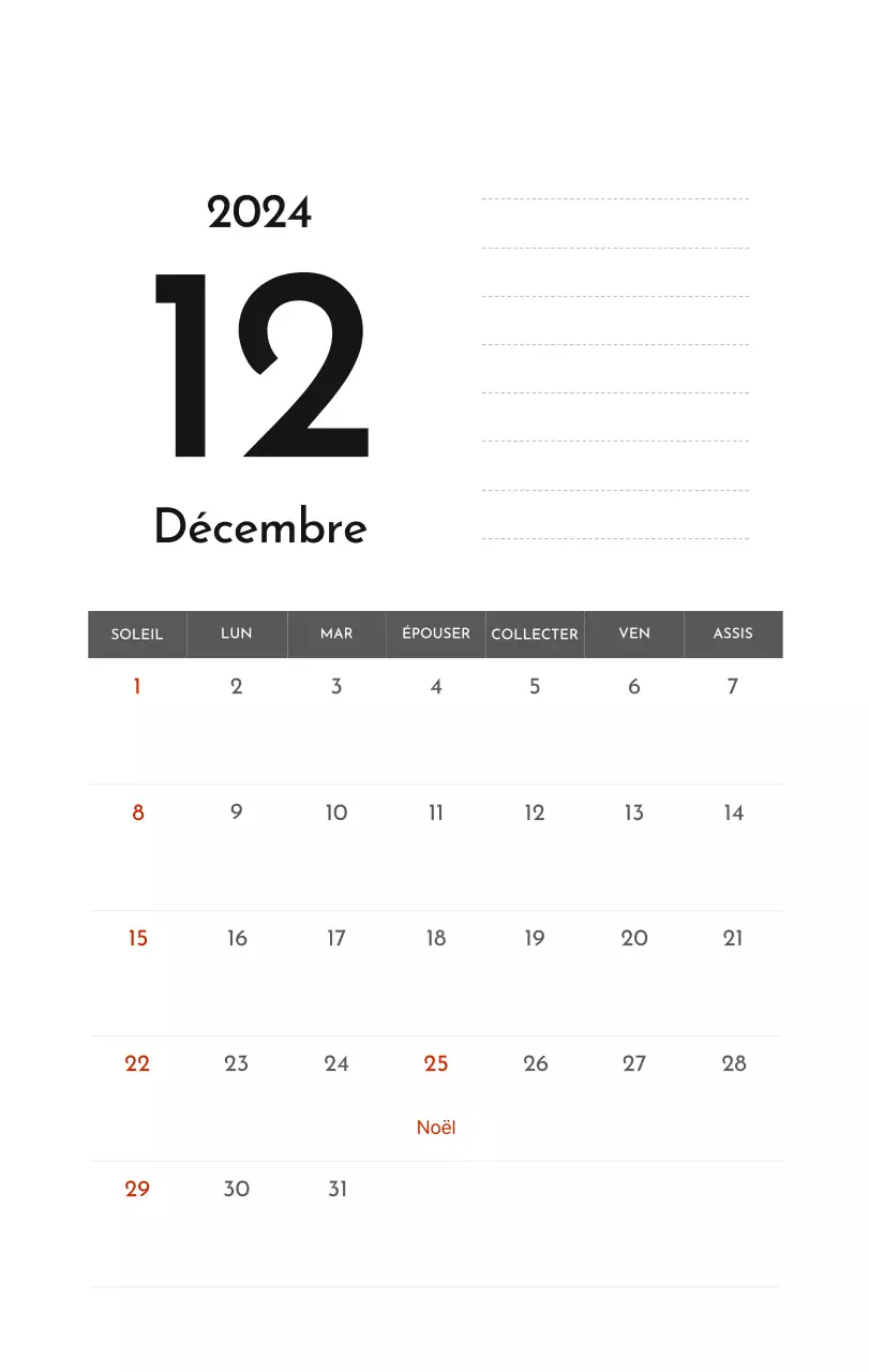 Un calendrier d'entreprise simple en gris