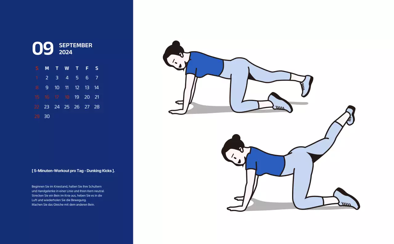 Einfacher Kalender mit klaren Illustrationen in Blau