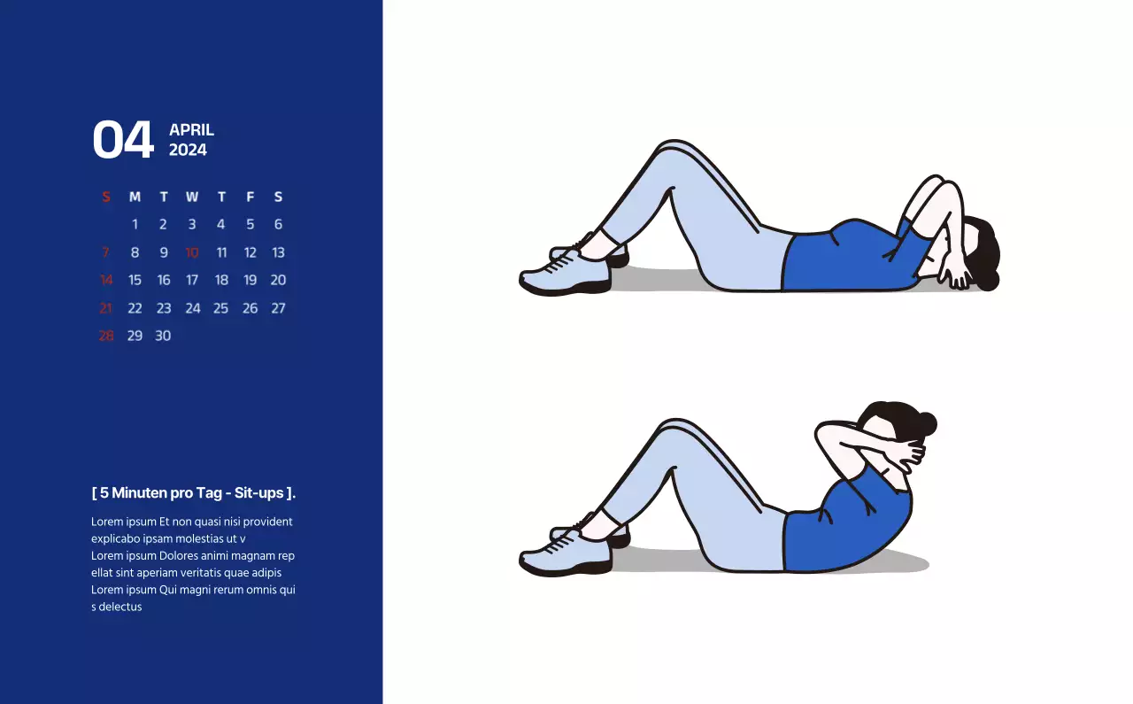 Einfacher Kalender mit klaren Illustrationen in Blau