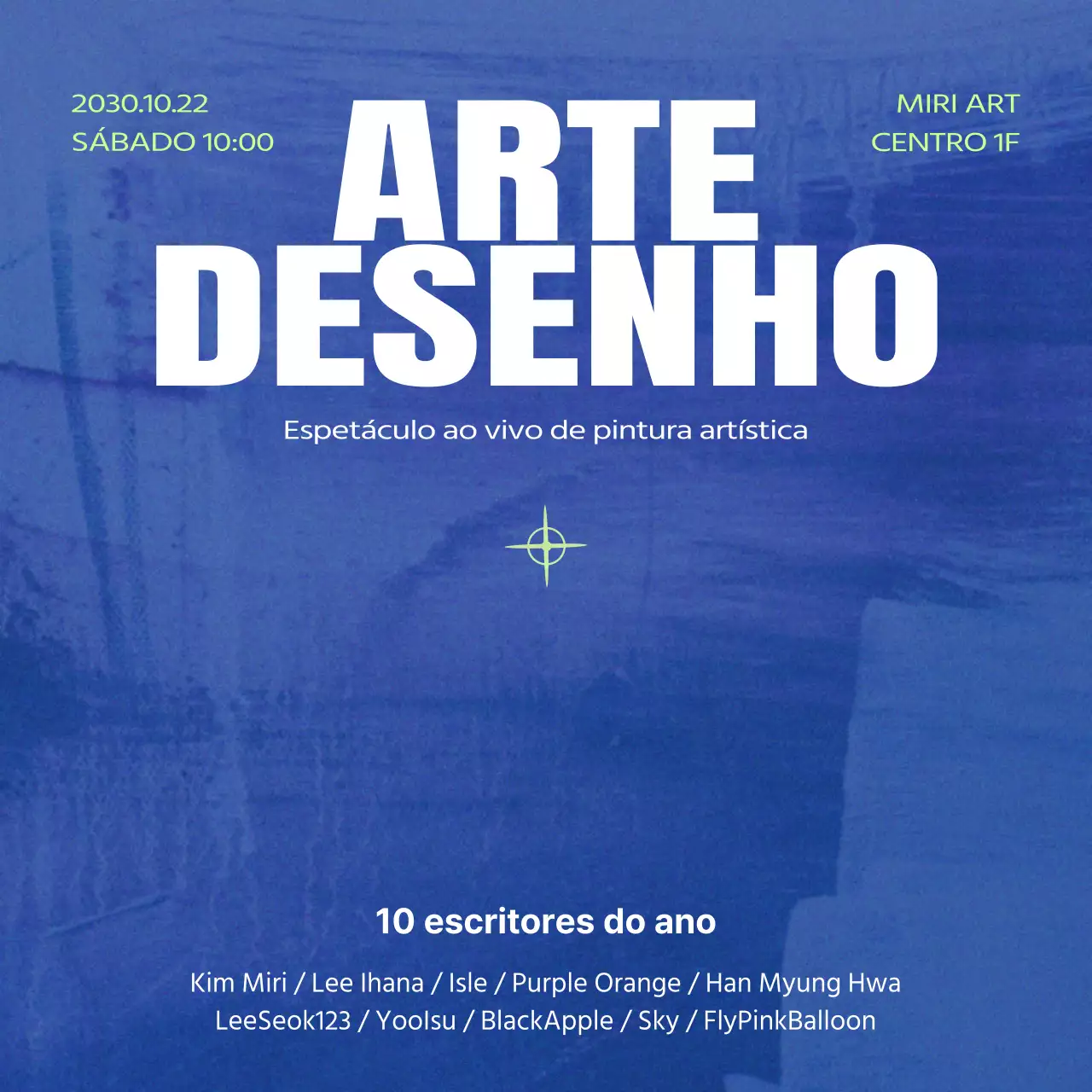 Promover um evento de arte moderna em roxo e azul