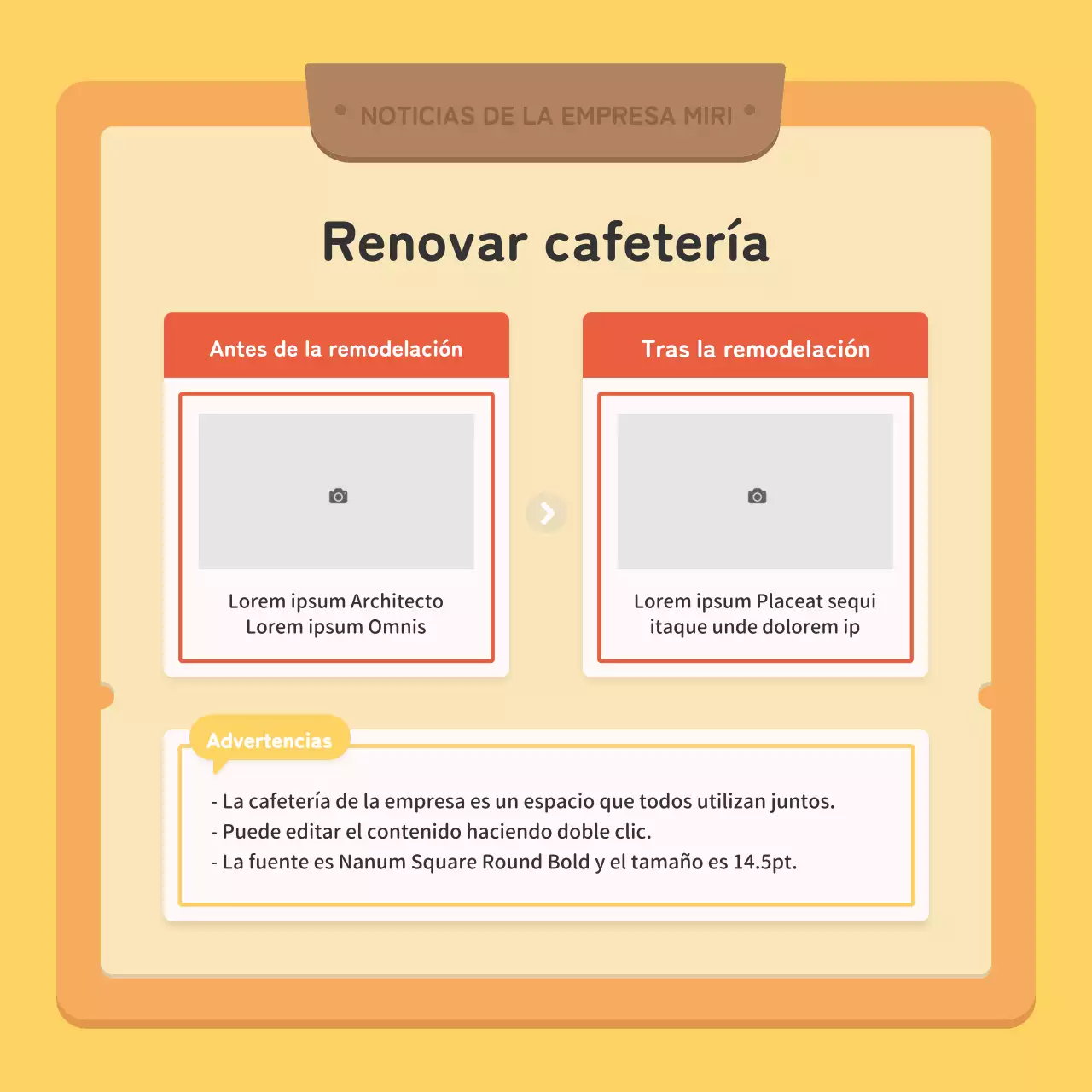 Un boletín corporativo kitsch en rojo y amarillo