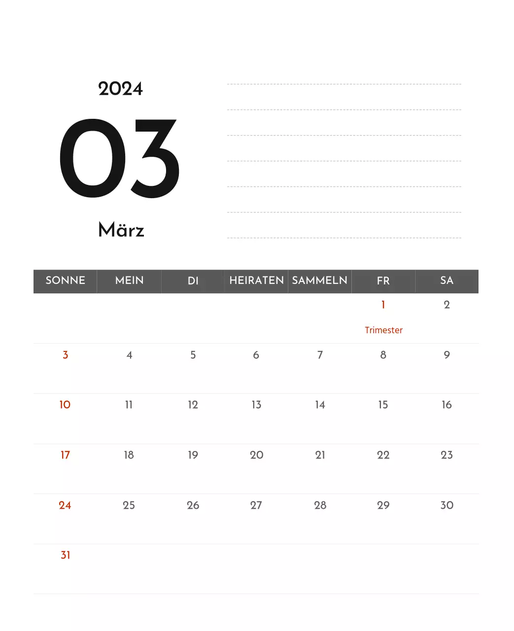 Ein einfacher Unternehmenskalender in Grau