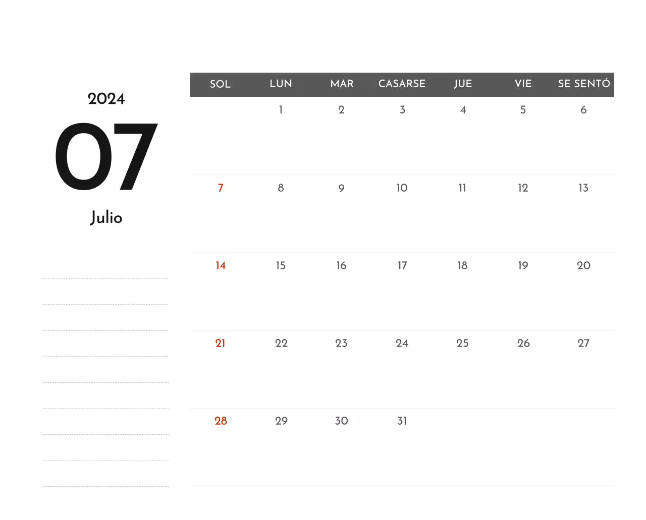 Un sencillo calendario corporativo en gris