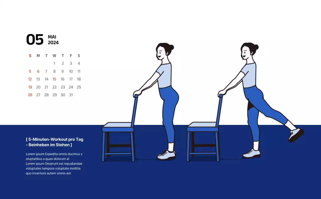 Einfacher Kalender mit klaren Illustrationen in Blau