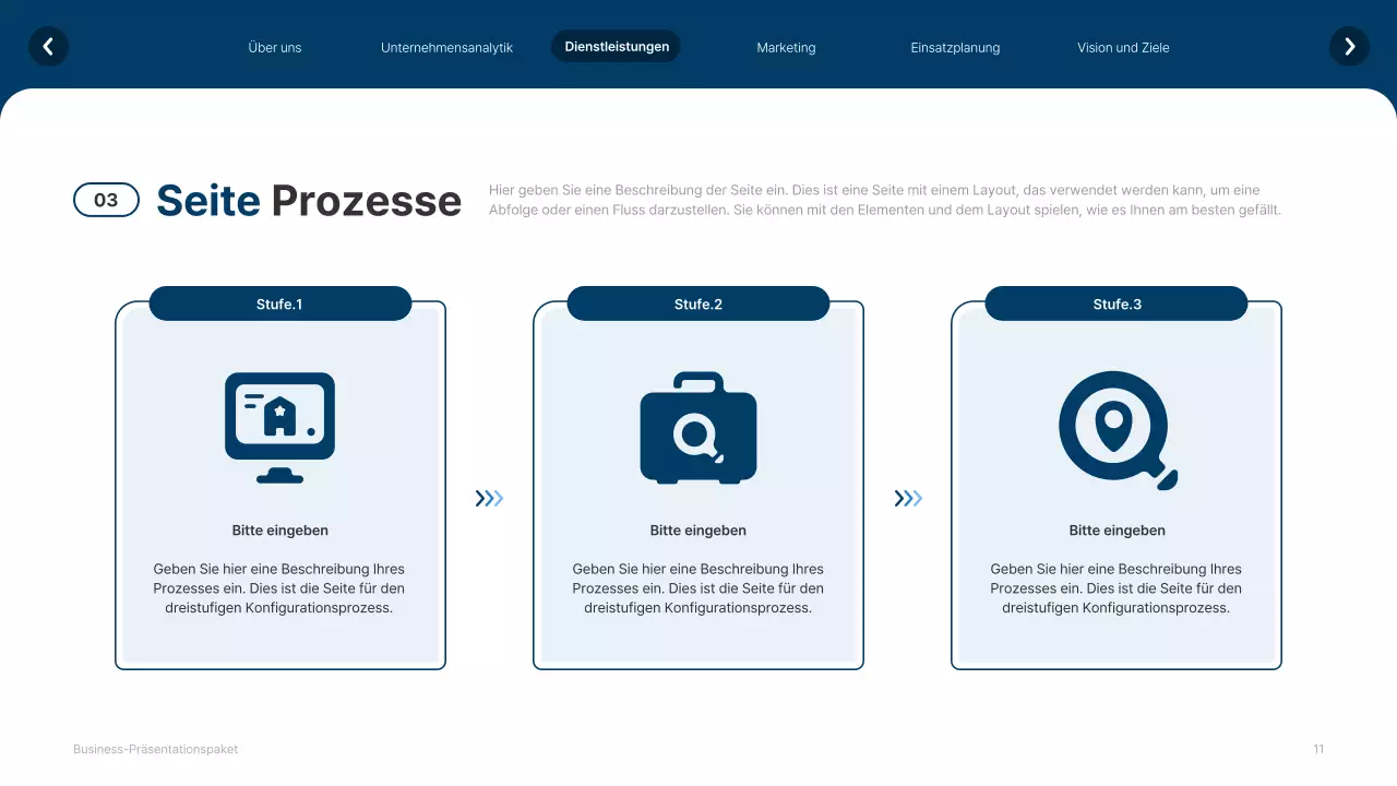 Einfache weiße und marineblaue Website Firmenprofil