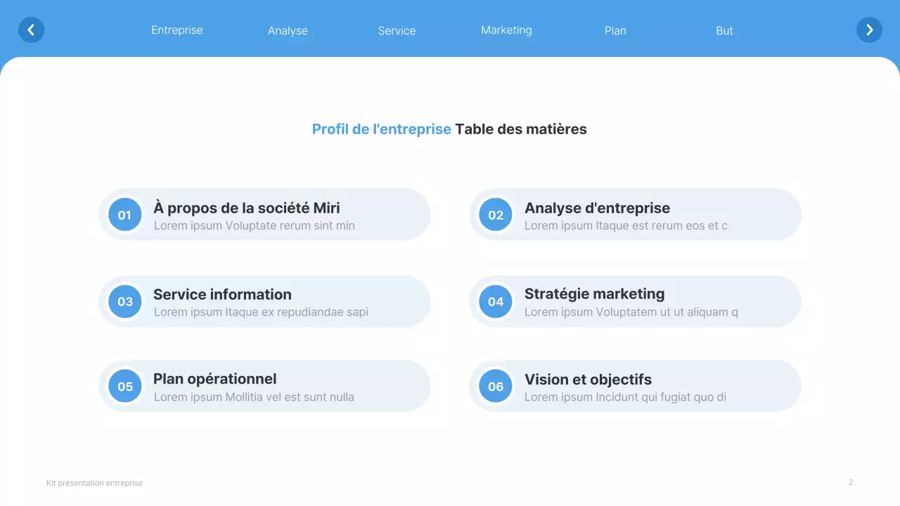 Site web simple, blanc et bleu clair, profil d'entreprise