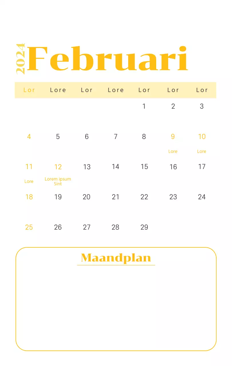 Kalender met jeugdillustraties op een gele en groene achtergrond