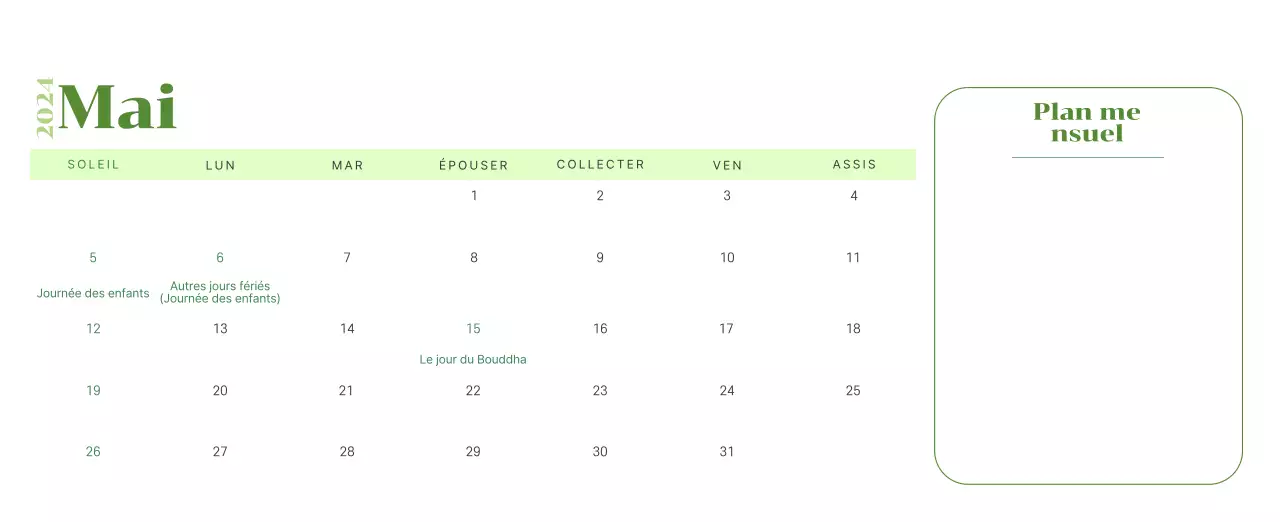 Calendrier avec illustrations de jeunes sur fond jaune et vert