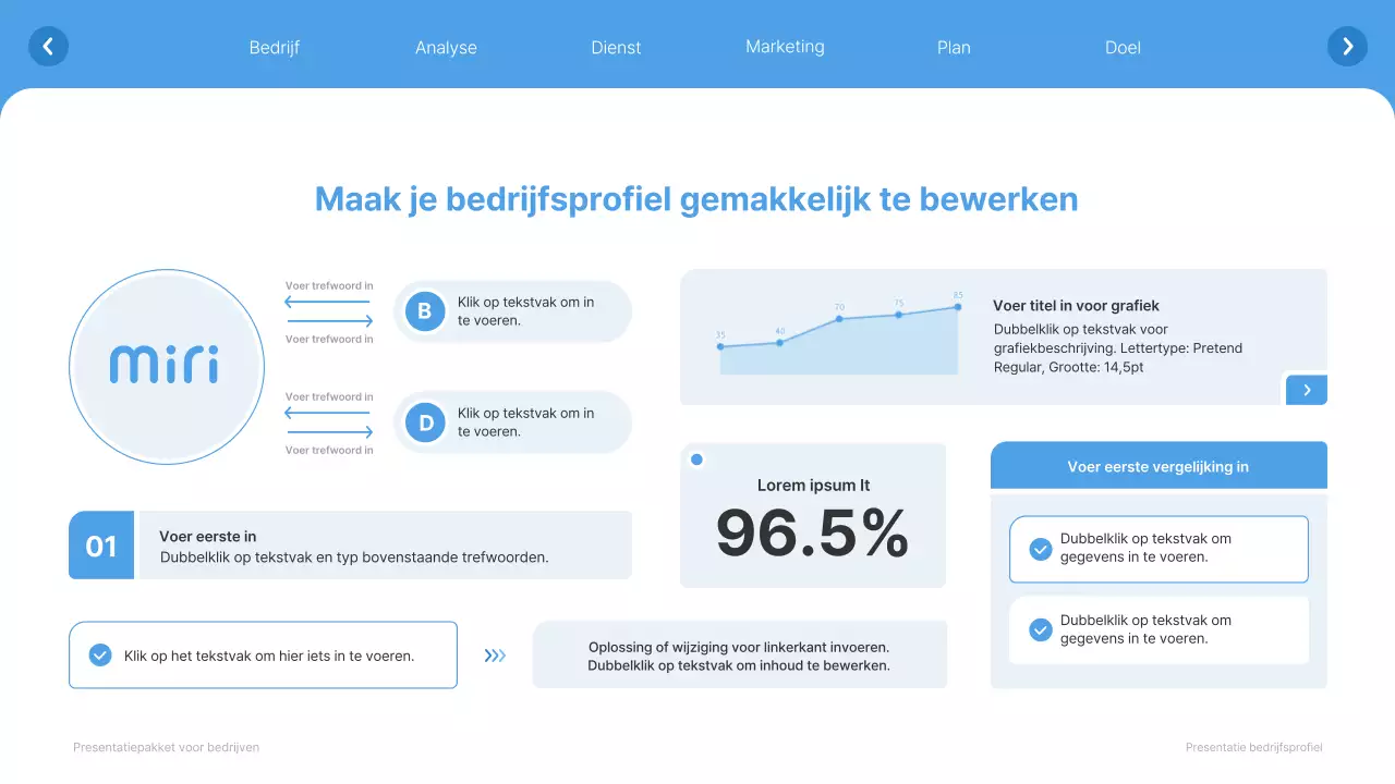 Eenvoudige witte en lichtblauwe website bedrijfsprofiel