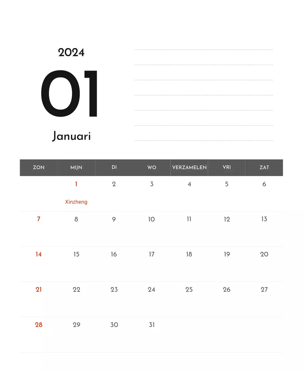 Een eenvoudige bedrijfskalender in grijs
