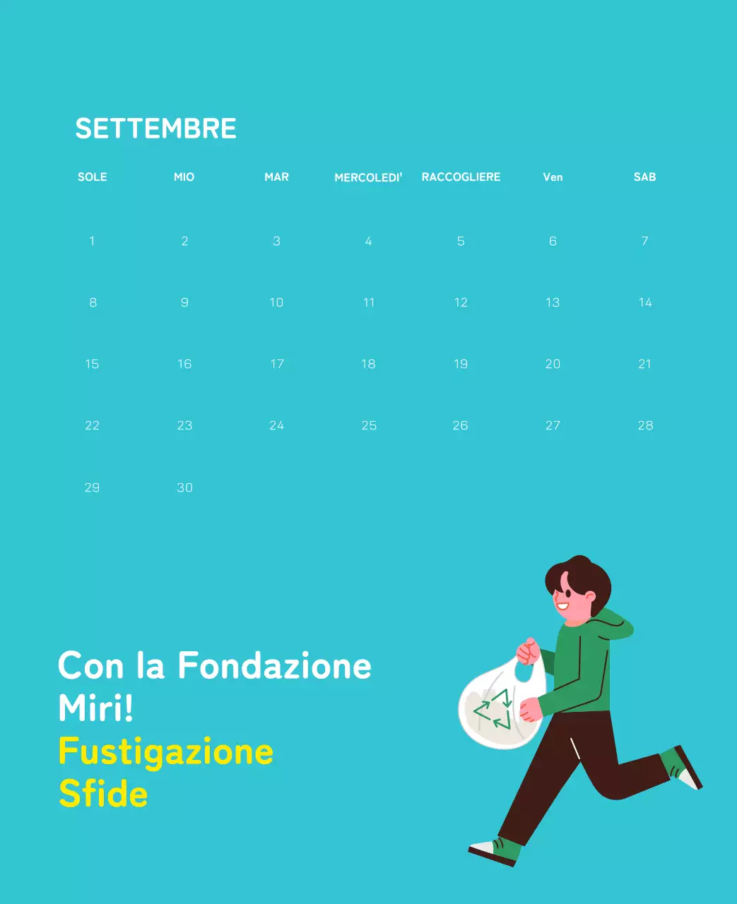 Una fondazione sociale che celebra le festività natalizie con illustrazioni colorate di persone e del pianeta.