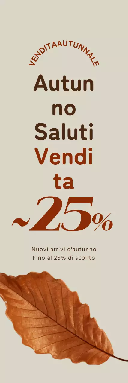 Promozione autunnale che mette in evidenza uno sconto pulito con un'immagine di foglie cadenti in un colore d'accento marrone