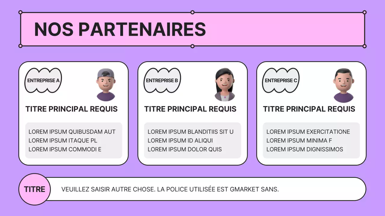 Un pitch d'entreprise rose et mauve kitsch avec un profil d'entreprise