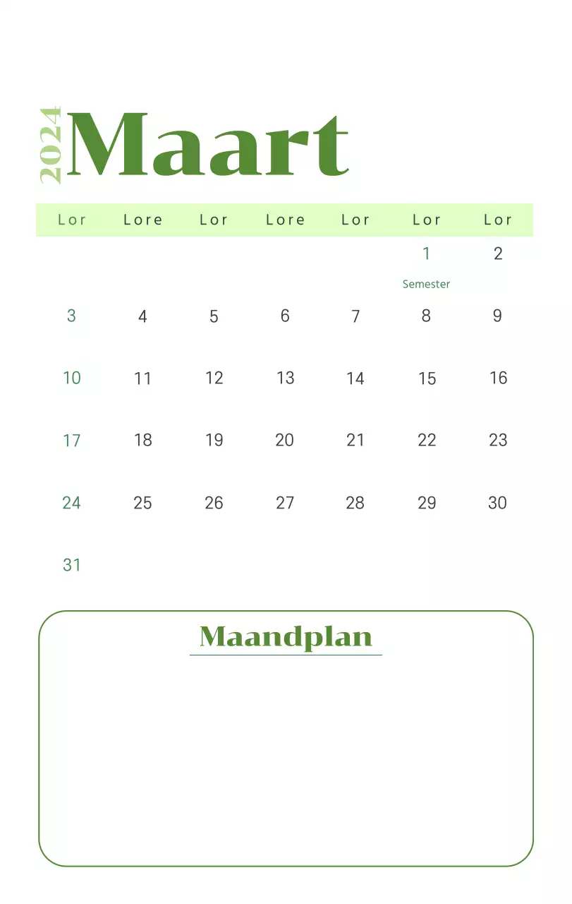 Kalender met jeugdillustraties op een gele en groene achtergrond