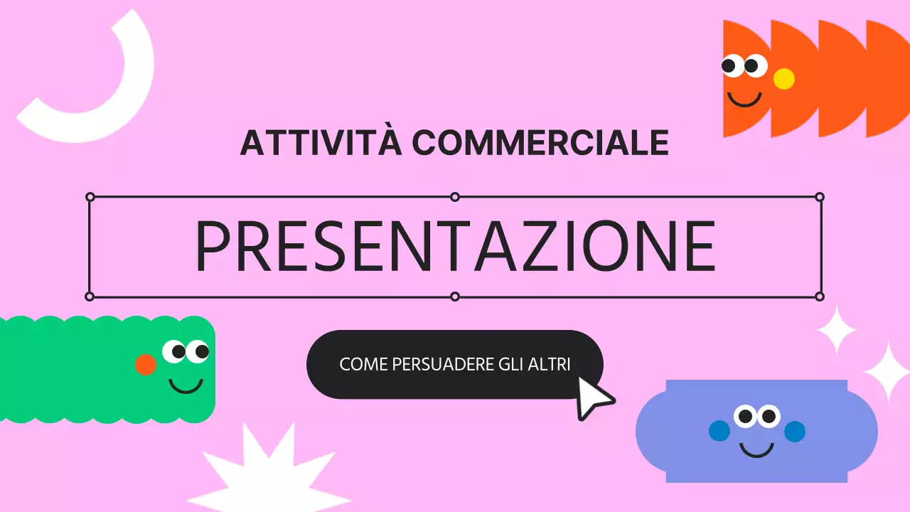 Una presentazione aziendale kitsch di colore rosa e malva con un profilo aziendale