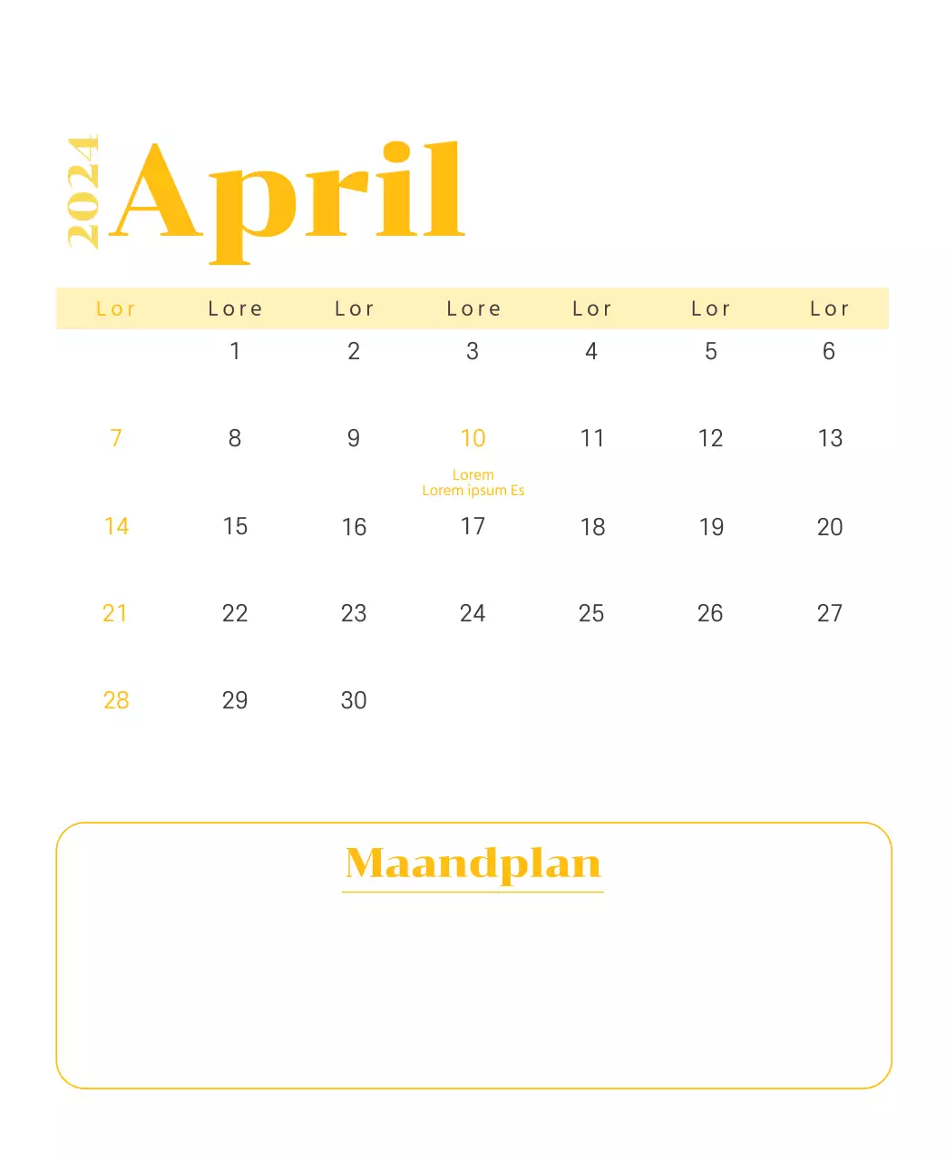 Kalender met jeugdillustraties op een gele en groene achtergrond