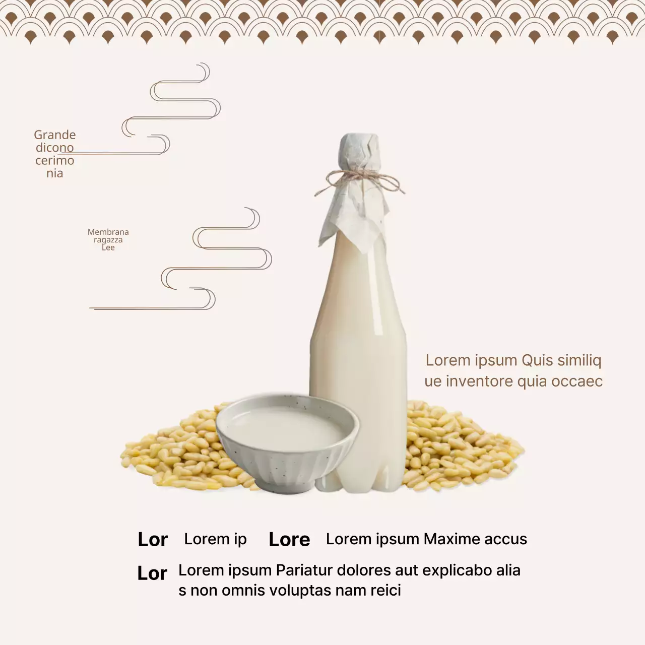 Promuovere l'abbinamento di cibi orientali blu navy e gialli con il vino di riso