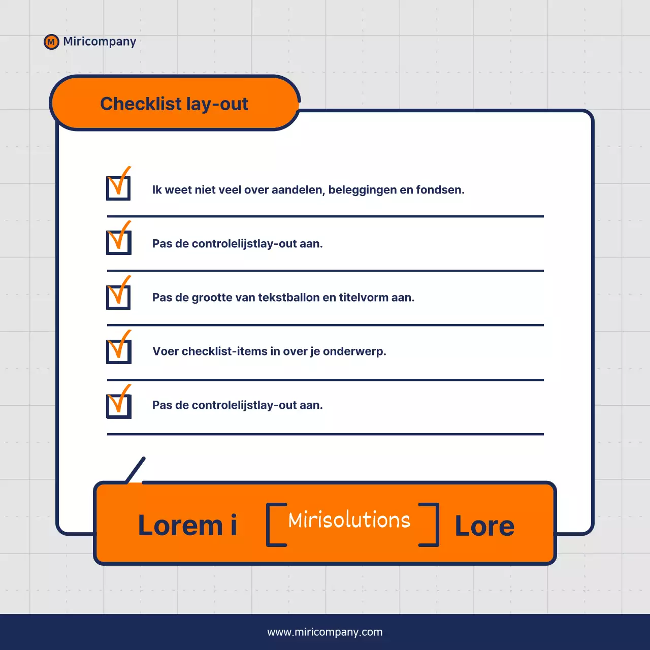 Minimalistisch voorstel voor een zakelijke pitch in oranje en marineblauw