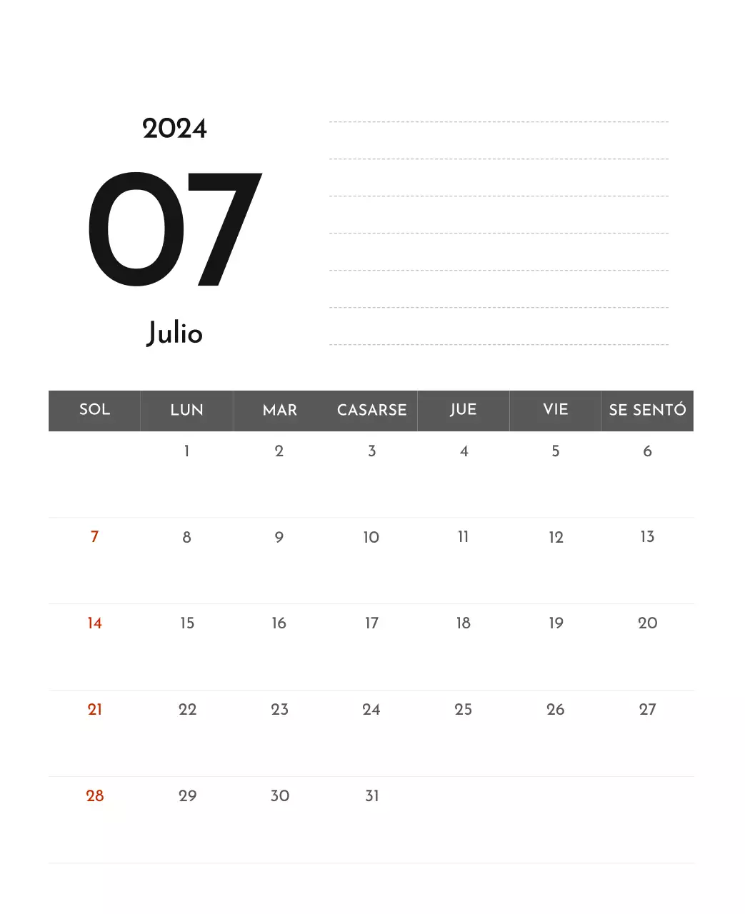 Un sencillo calendario corporativo en gris