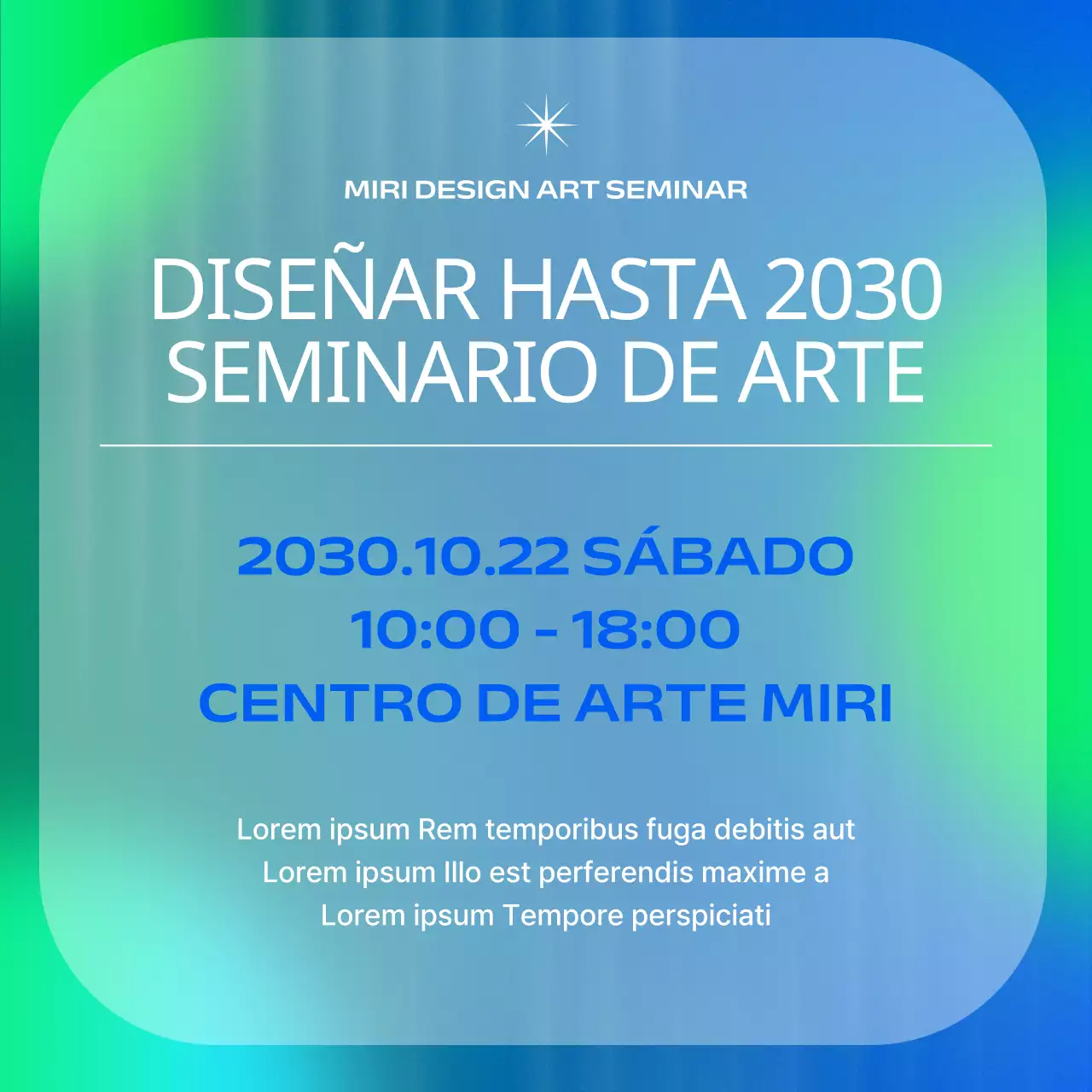 Promoción de seminarios de arte en cibernético azul y chartreuse