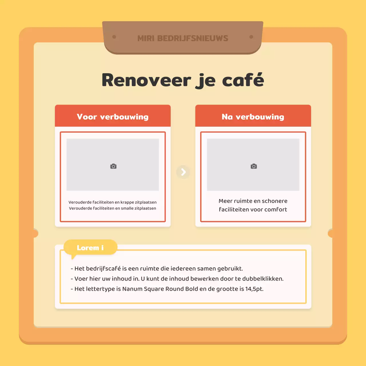 Een kitscherige zakelijke nieuwsbrief in rood en geel
