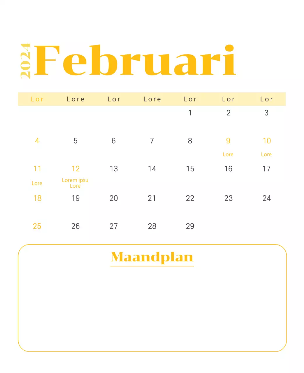 Kalender met jeugdillustraties op een gele en groene achtergrond