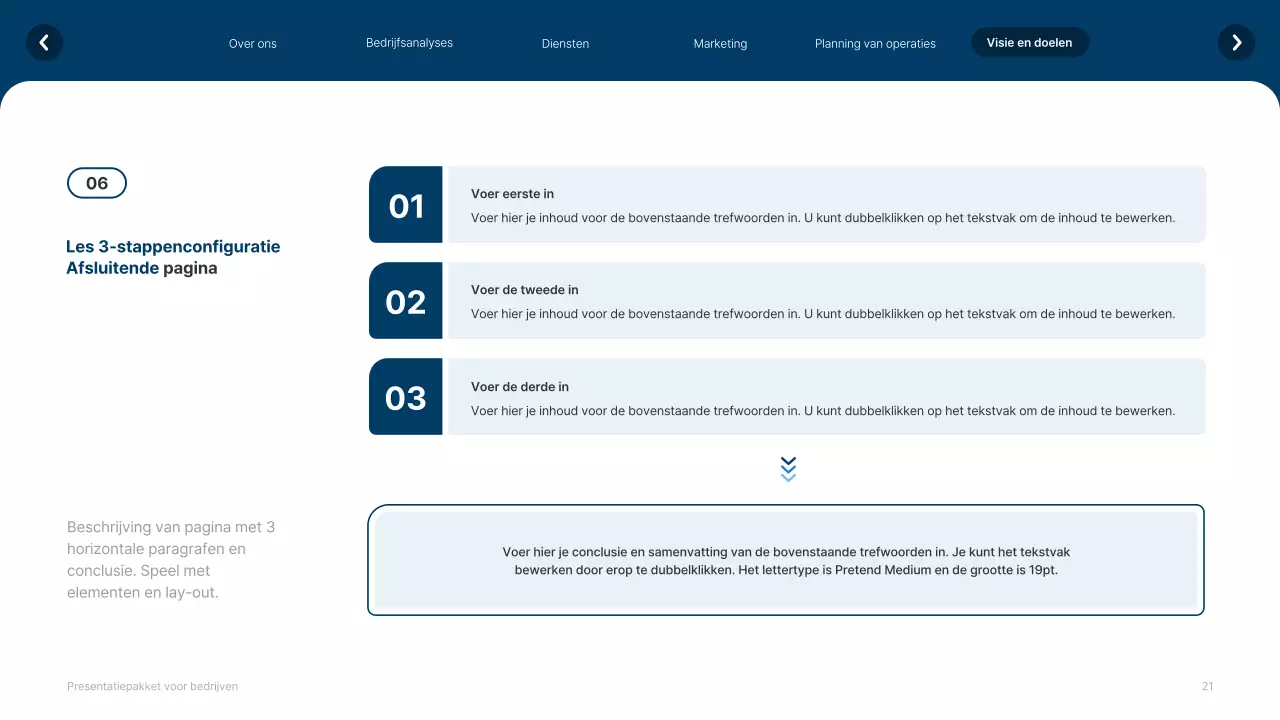 Eenvoudige witte en marineblauwe website bedrijfsprofiel
