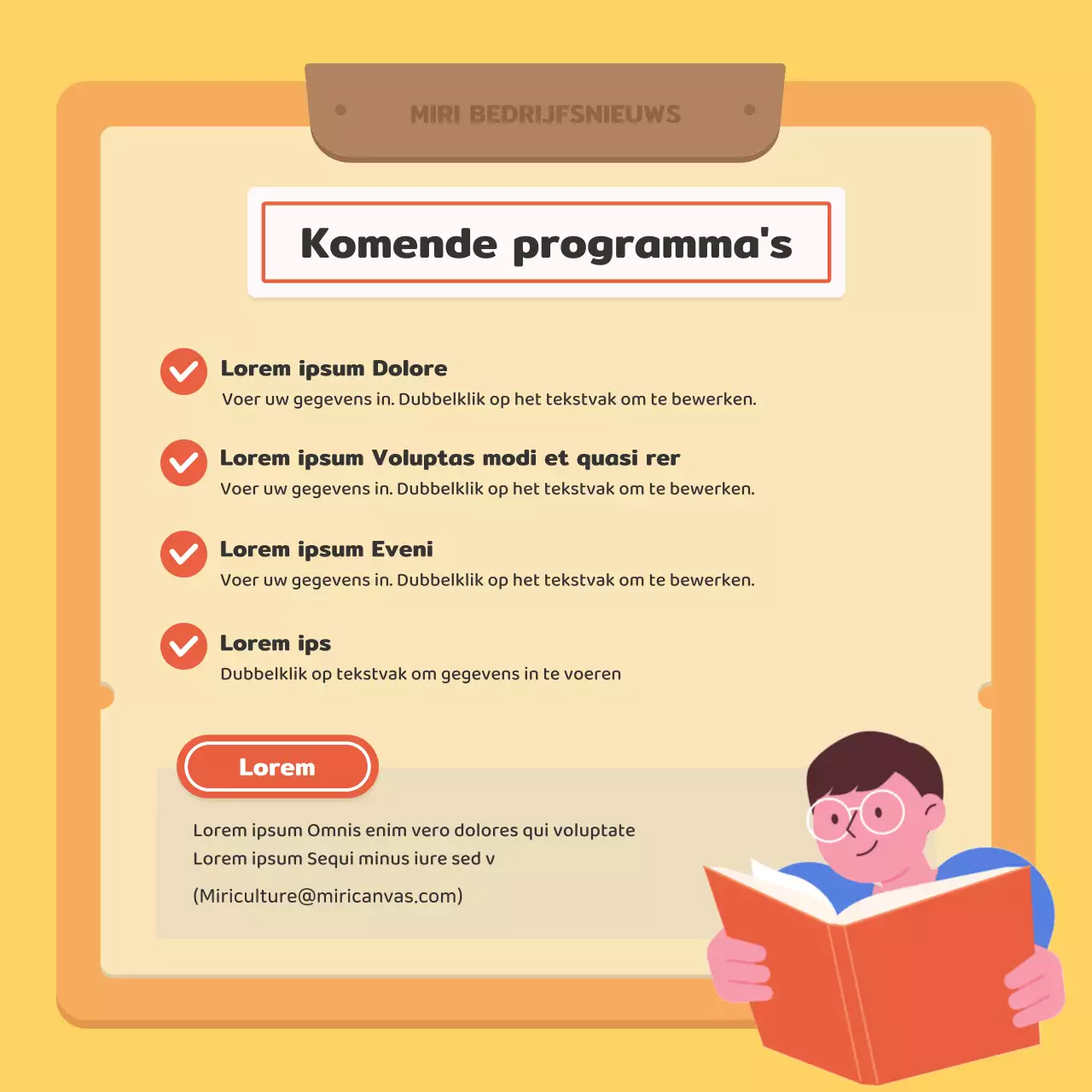 Een kitscherige zakelijke nieuwsbrief in rood en geel