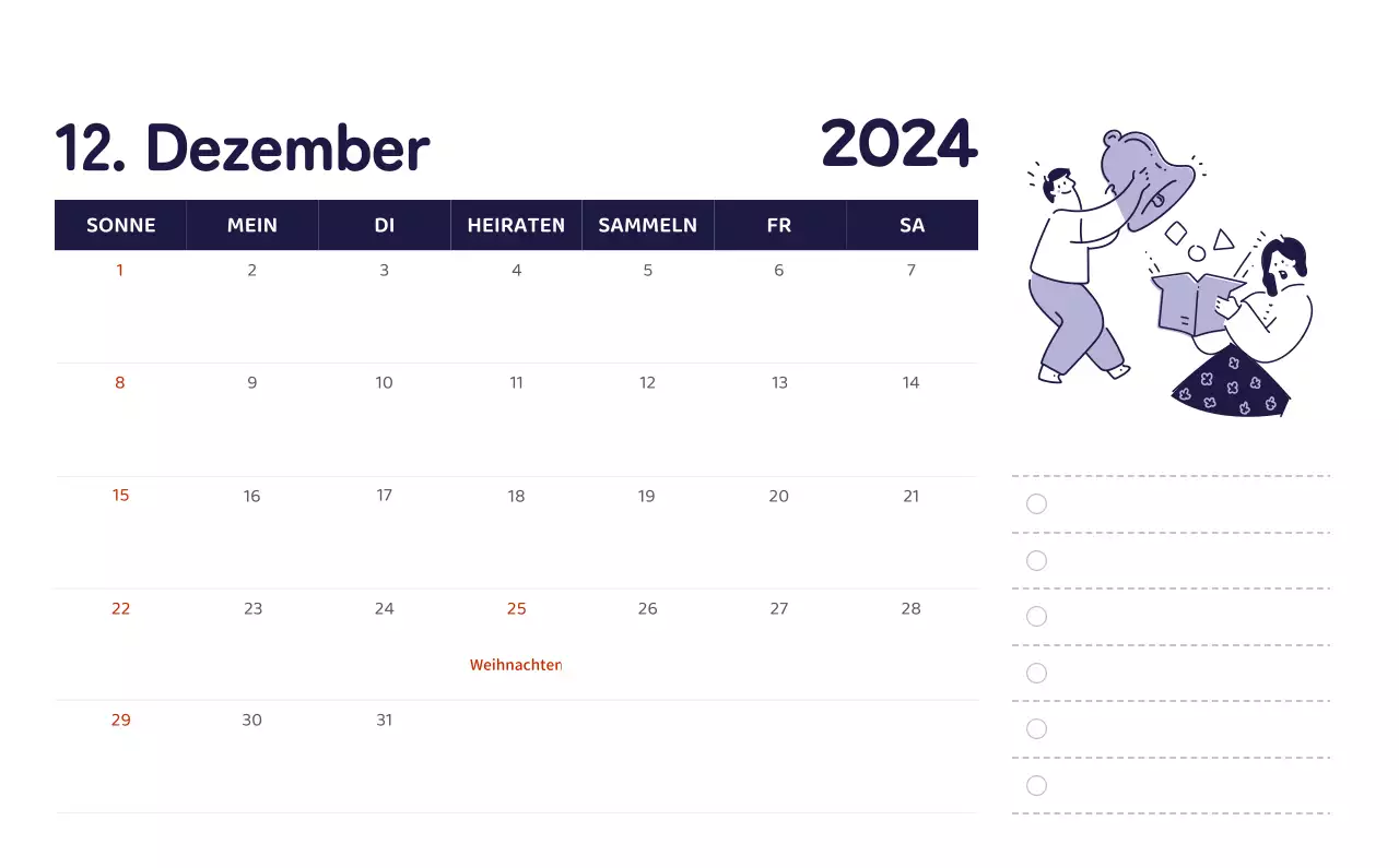 Ein Kalender mit farbenfrohen und emotionalen Illustrationen