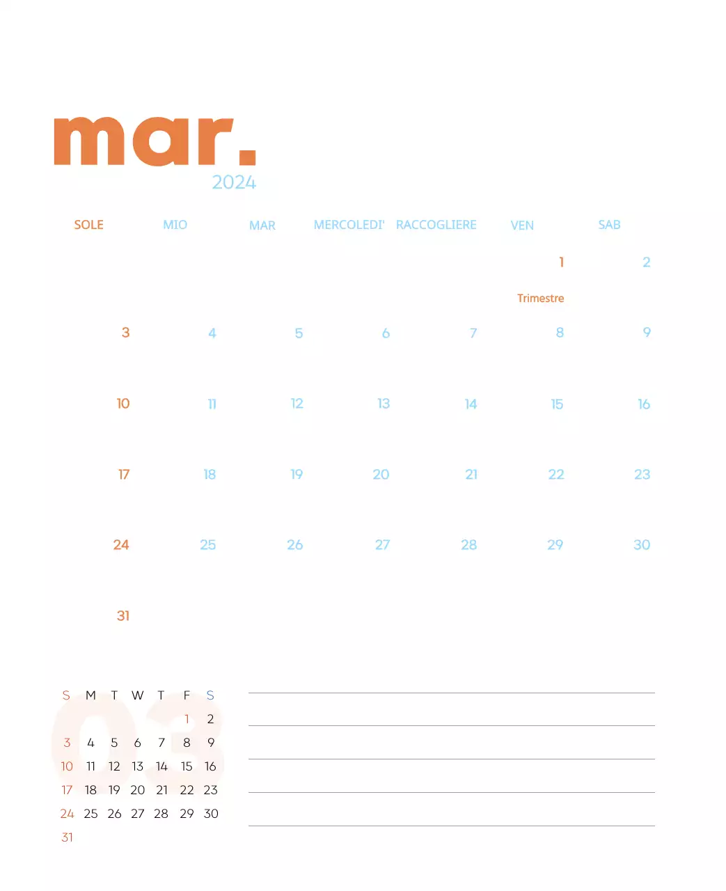 Calendario di lavoro con splendide illustrazioni