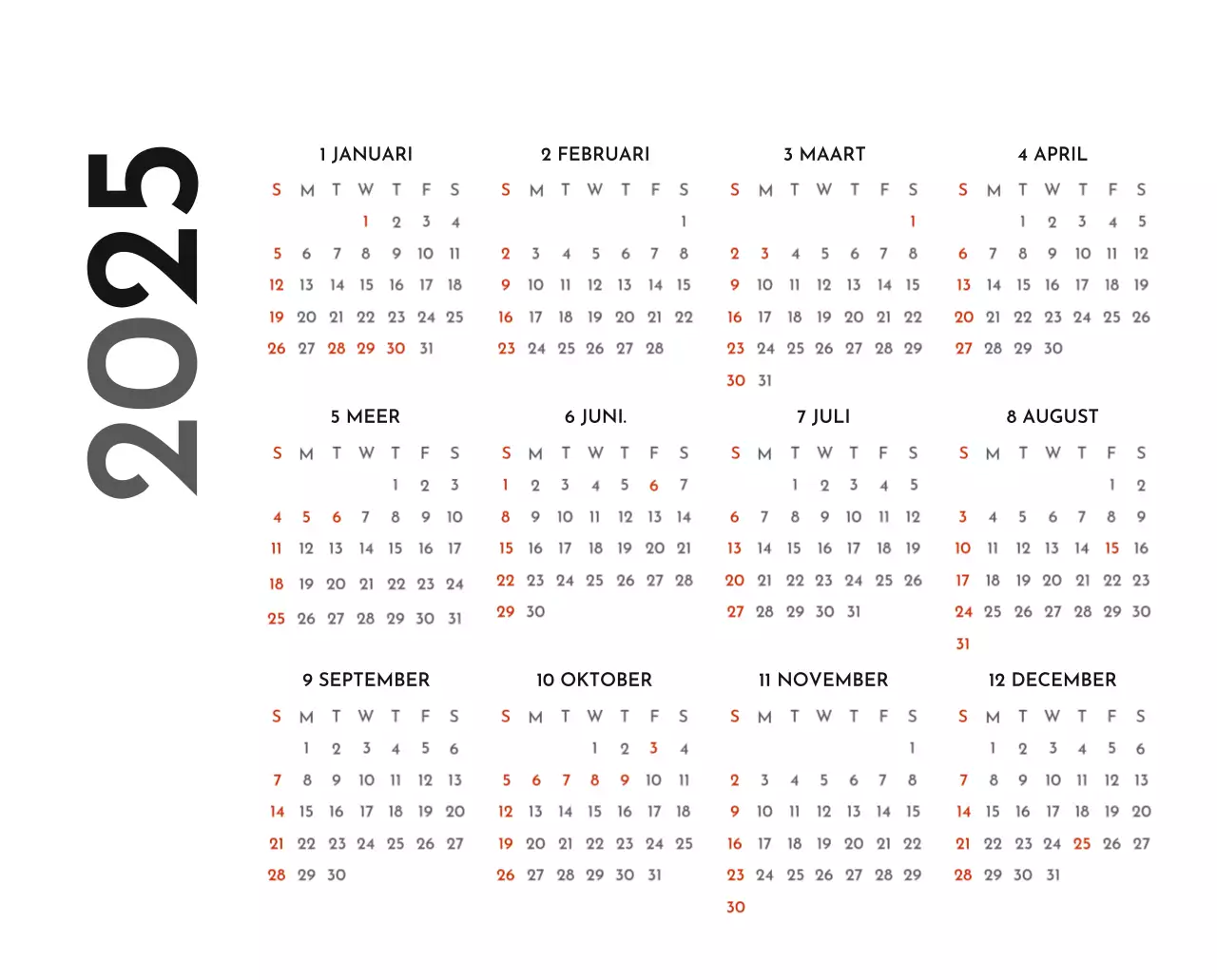Een eenvoudige bedrijfskalender in grijs