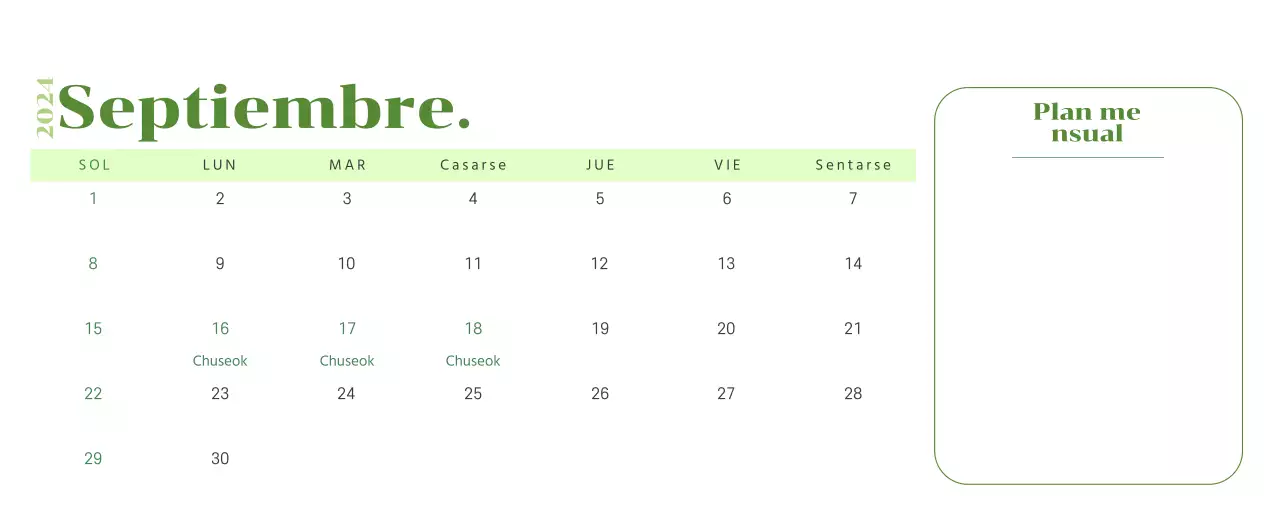 Calendario con ilustraciones juveniles sobre fondo amarillo y verde