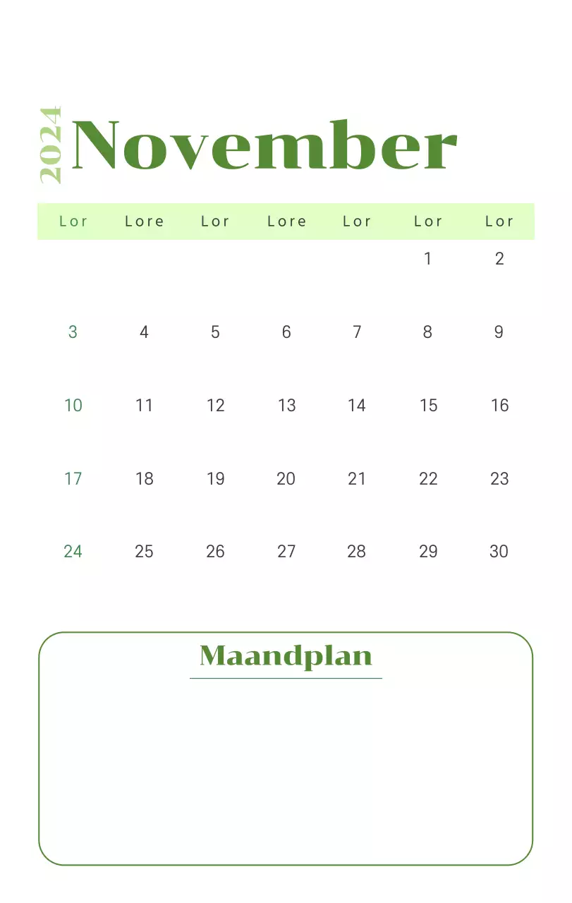 Kalender met jeugdillustraties op een gele en groene achtergrond