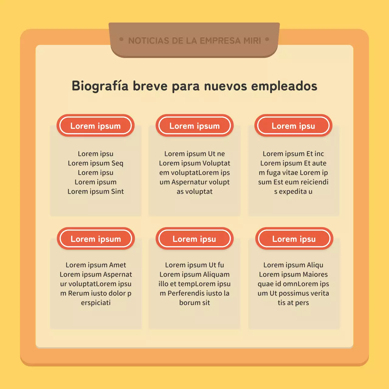 Un boletín corporativo kitsch en rojo y amarillo