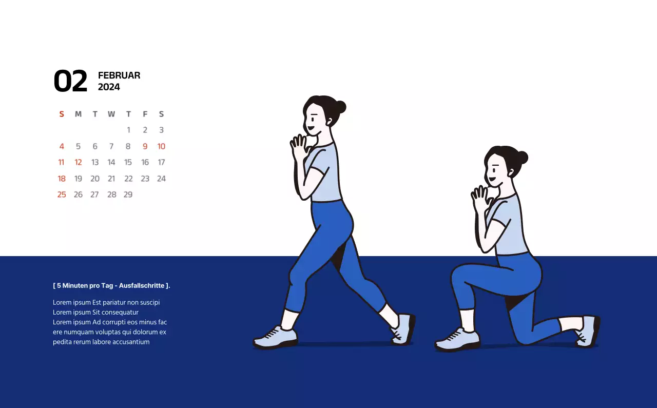 Einfacher Kalender mit klaren Illustrationen in Blau