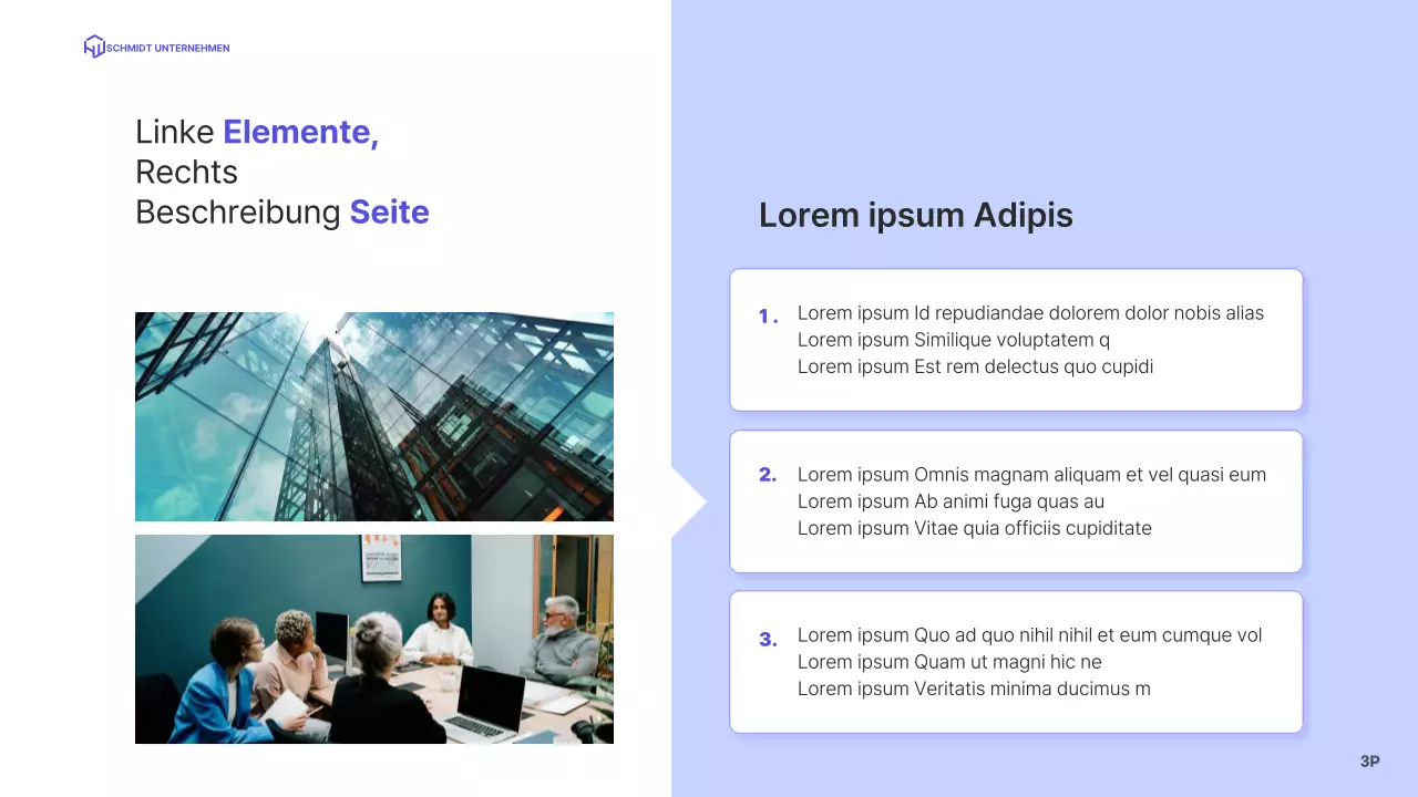 Ein einfaches Unternehmensprofil mit blauem Layout