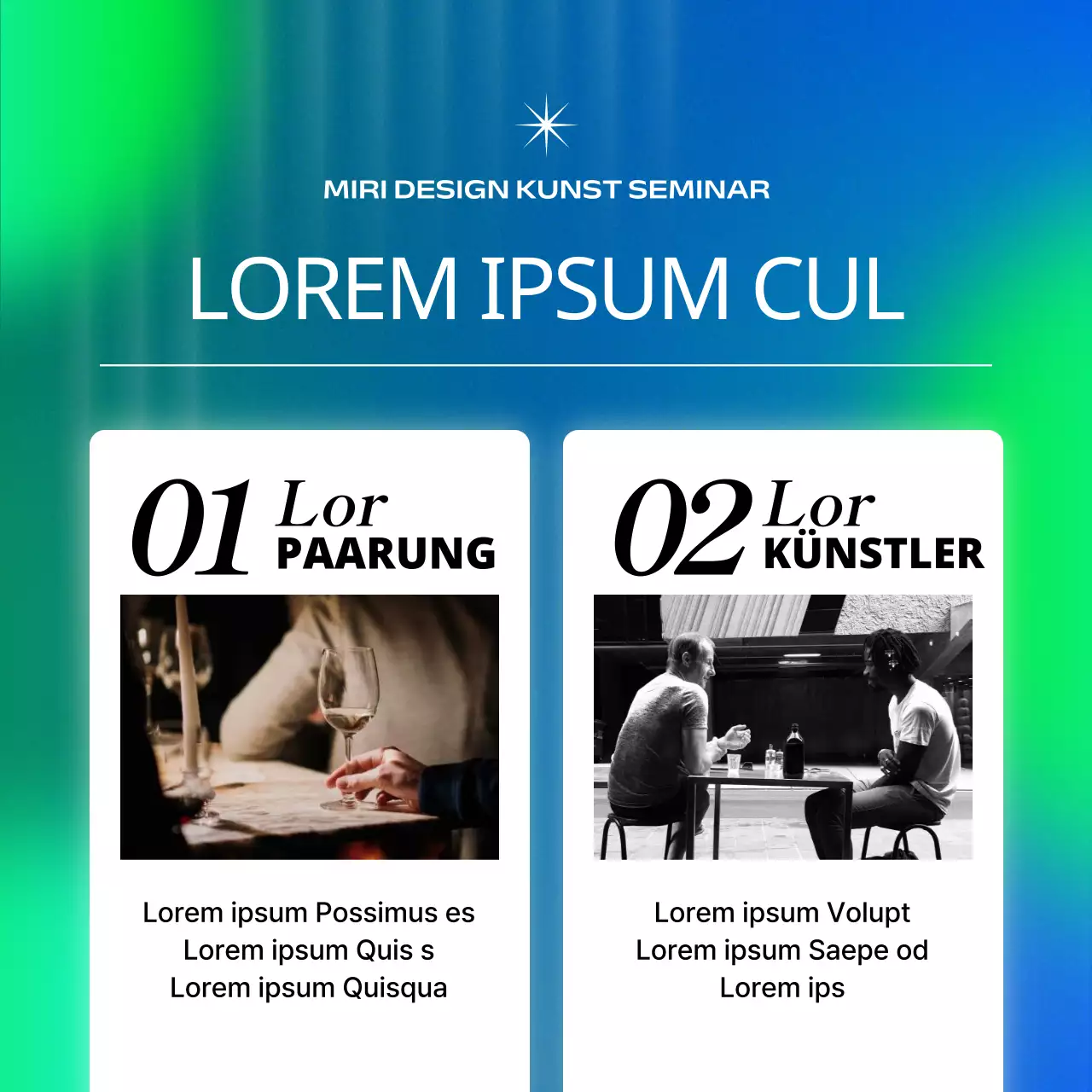 Förderung von Kunstseminaren in kybernetischem Blau und Chartreuse