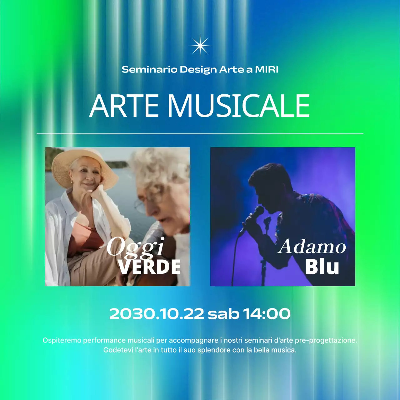 Promozione di seminari d'arte in blu e chartreuse cibernetico