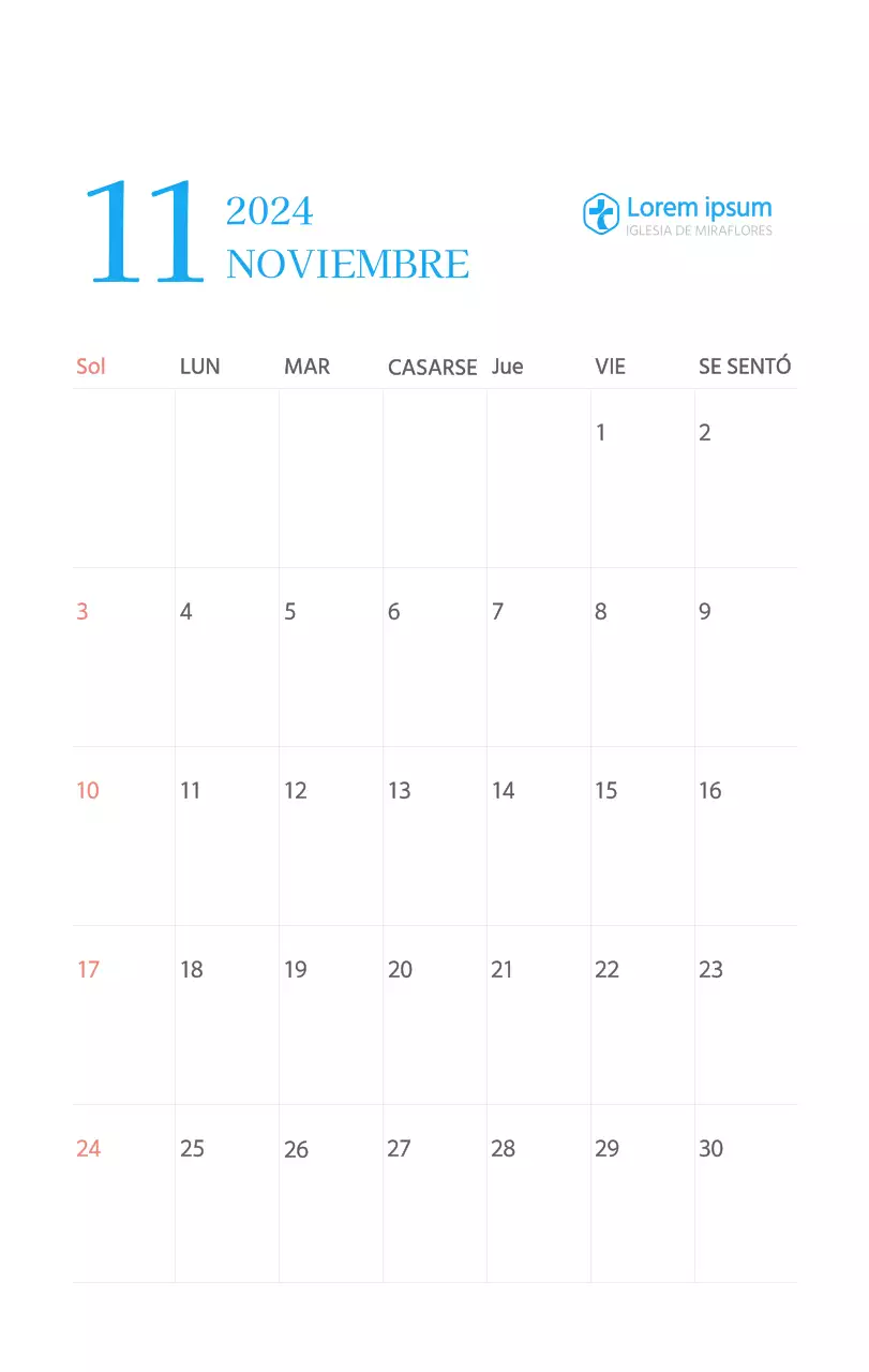 Calendario eclesiástico azul de concepto moderno