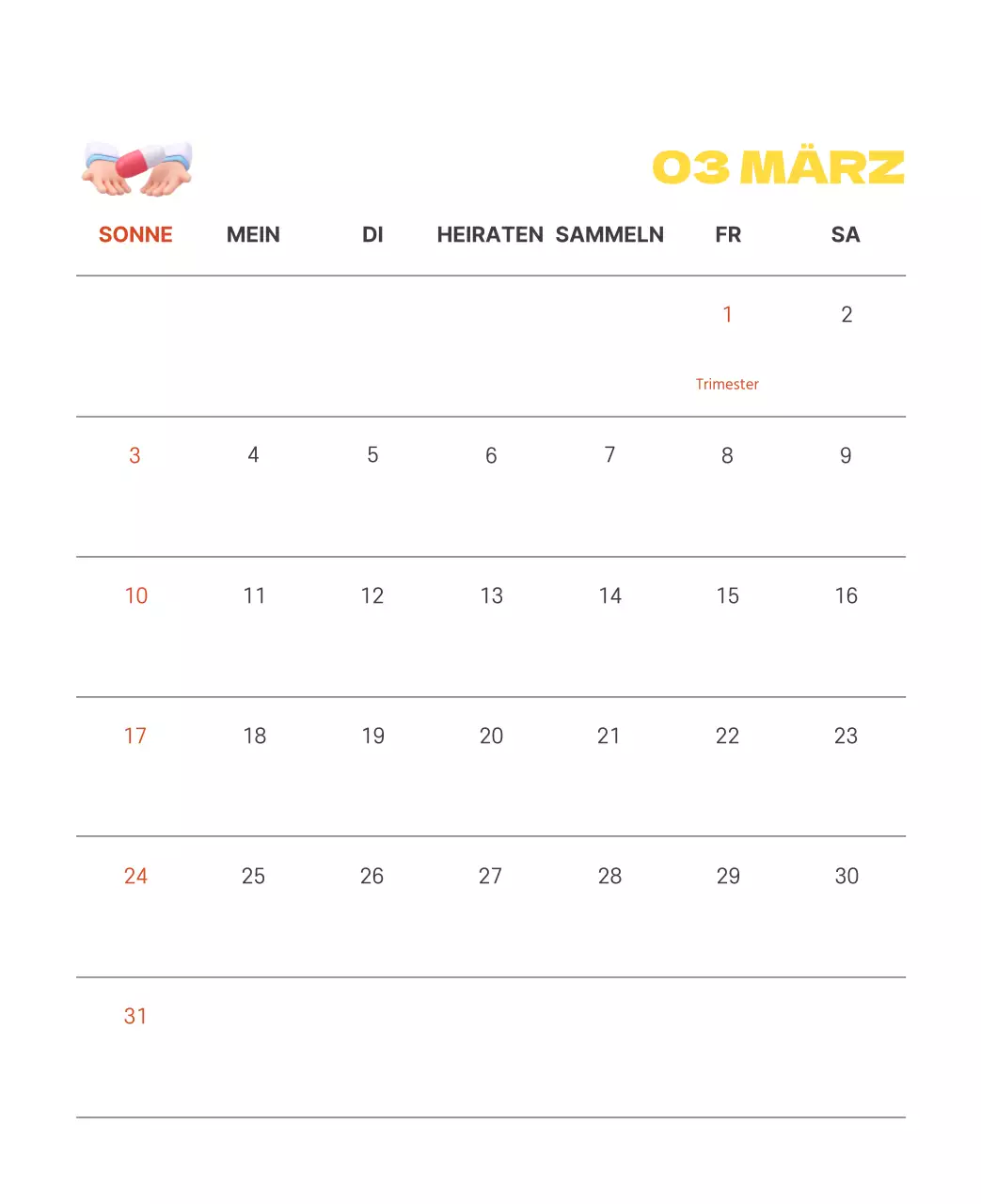 Ein festliches Krankenhaus mit Illustrationen zum Thema Gesundheit und Familie und farbenfrohen Akzenten