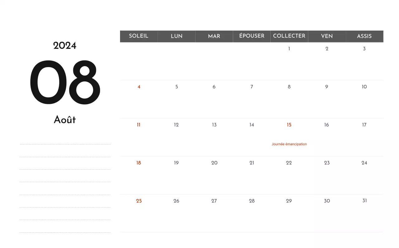 Un calendrier d'entreprise simple en gris