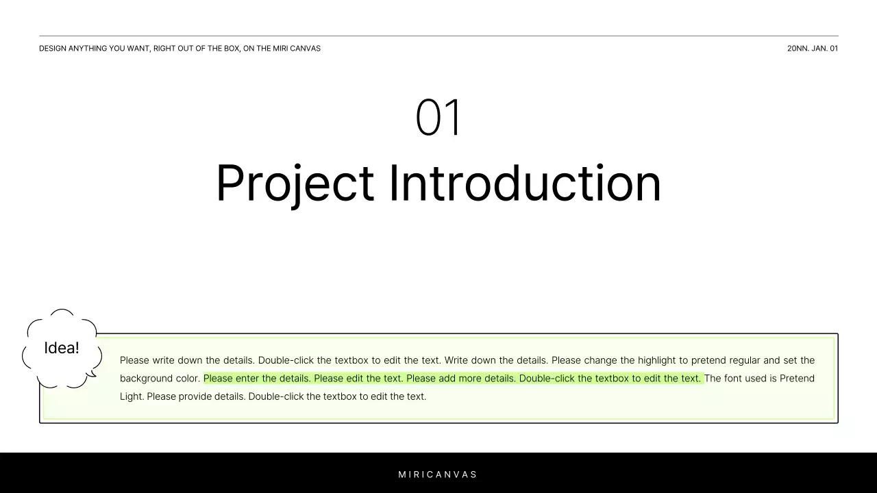 A simple white and chartreuse report to introduce your project