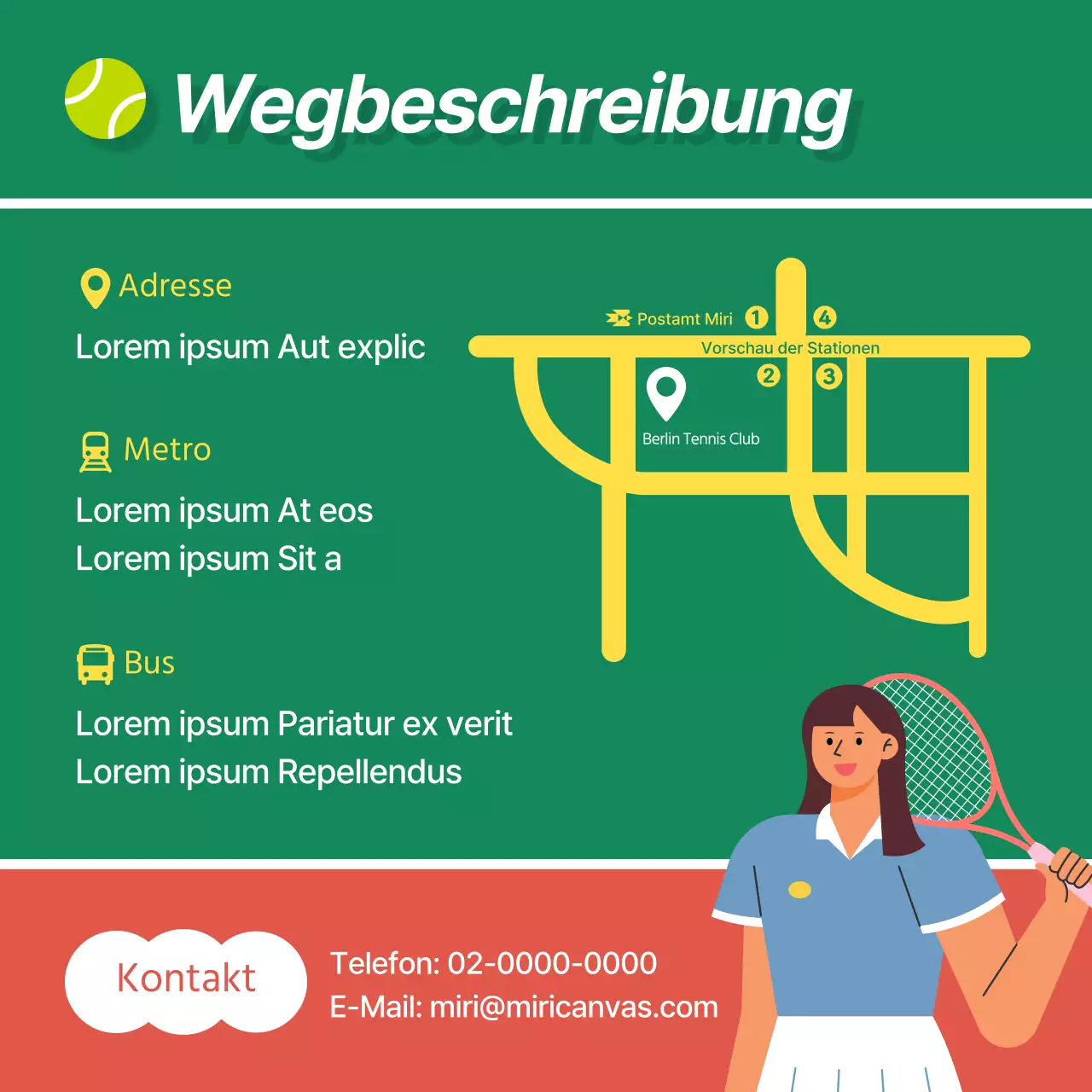 Werbung für die Mitgliedschaft in einem modernen Tennisclub in Grün und Braun