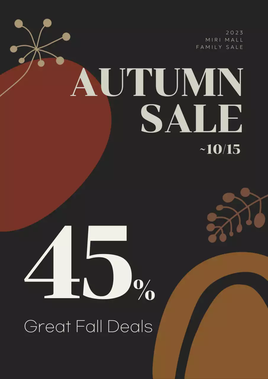 Fall promotion highlighting a discount with brown-toned fall-inspired graphic elements on a black background