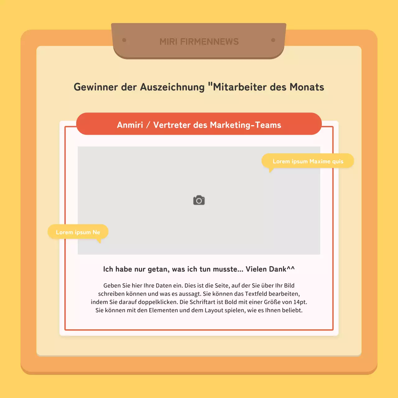 Ein kitschiger Newsletter für Unternehmen in Rot und Gelb