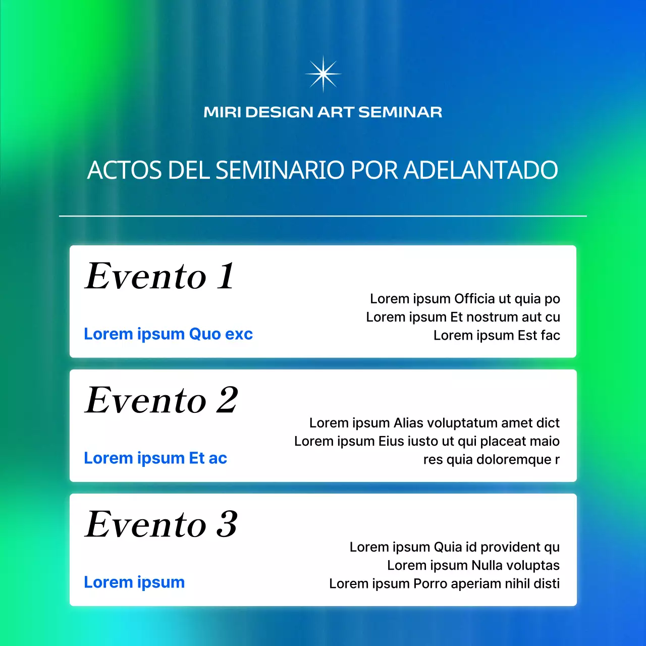 Promoción de seminarios de arte en cibernético azul y chartreuse