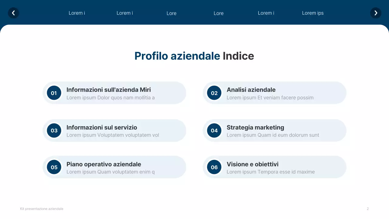 Profilo aziendale semplice in bianco e blu navy
